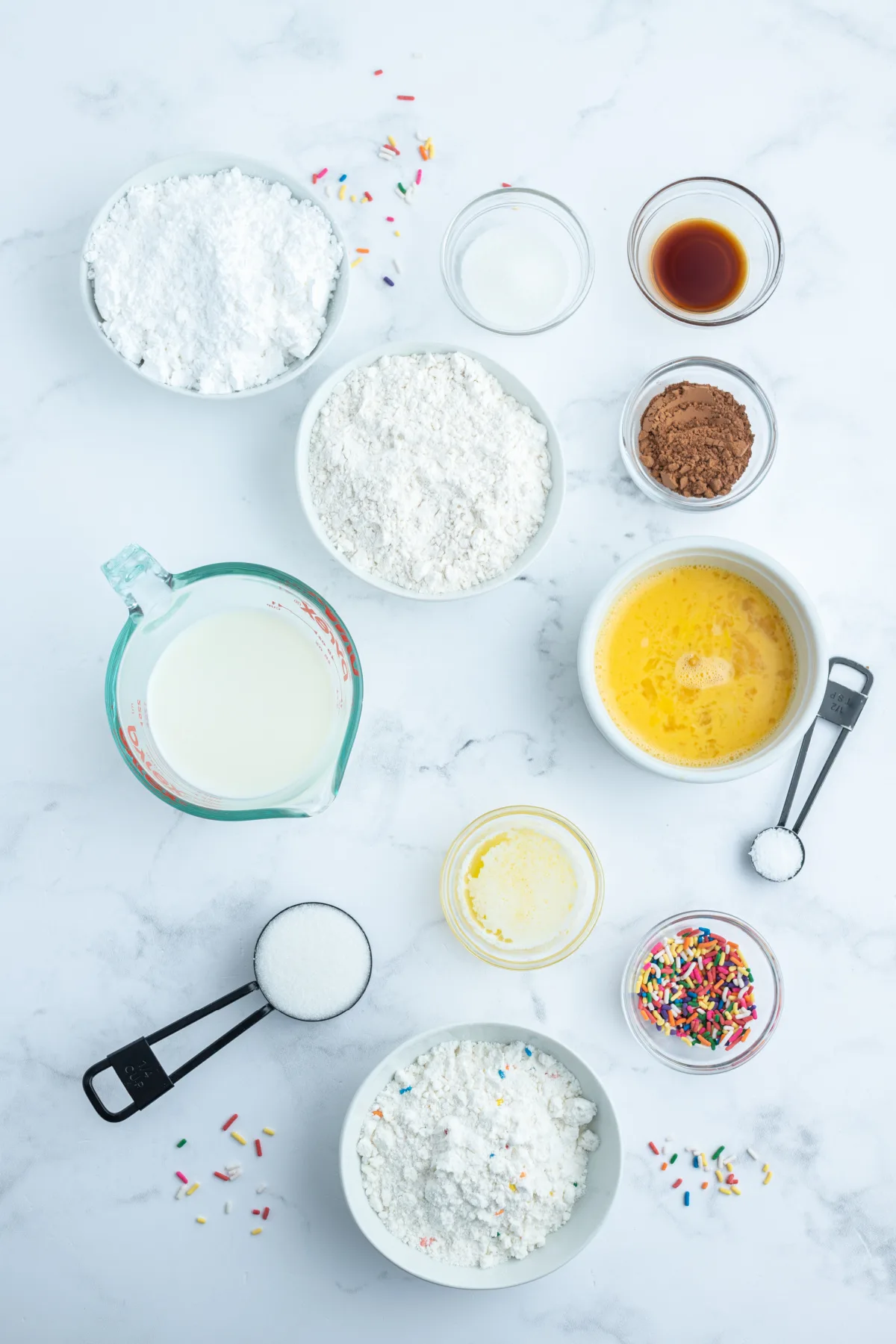 ingredients displayed for making cake mix donut recipe