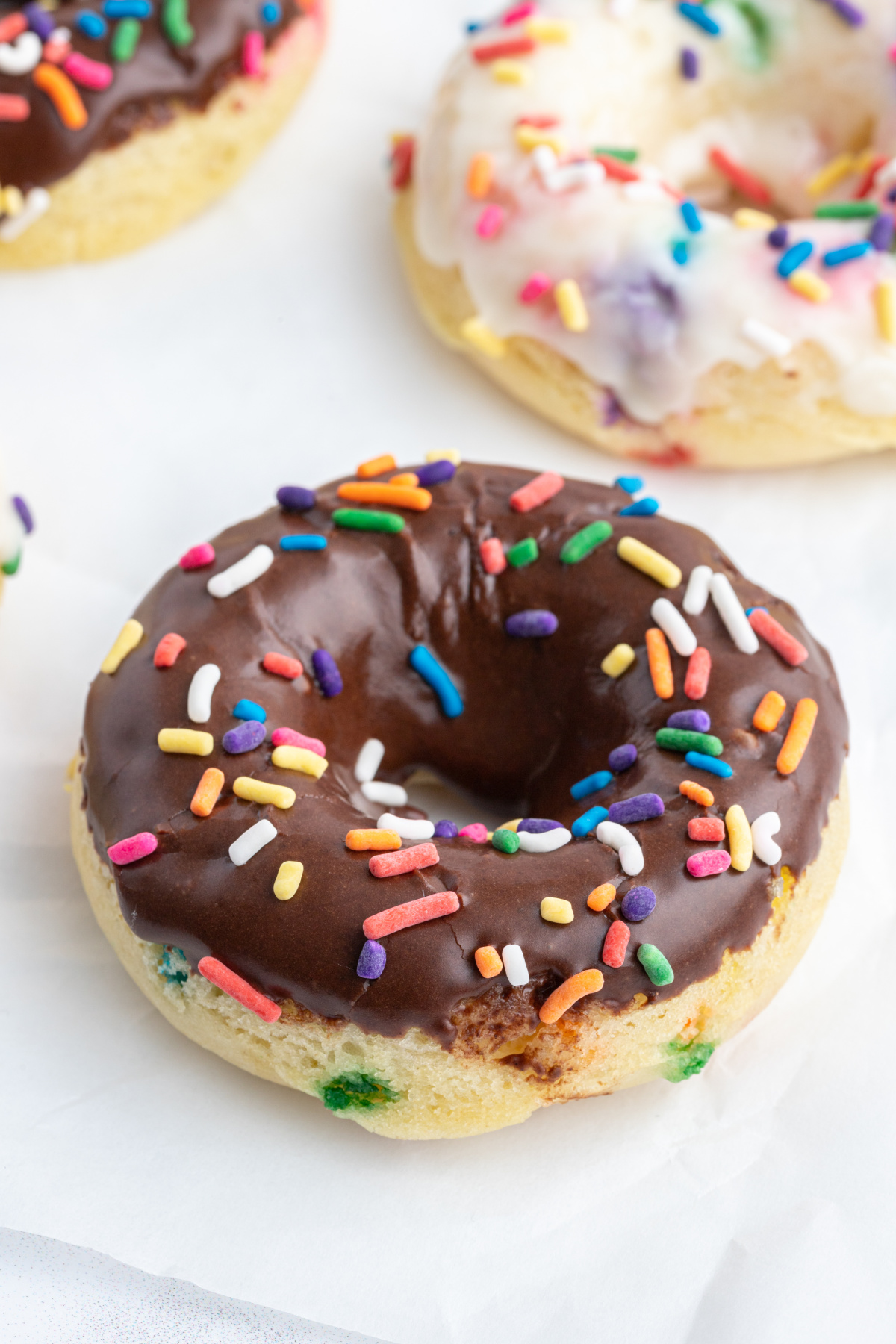 chocolate cake mix donut with rainbow sprinkles