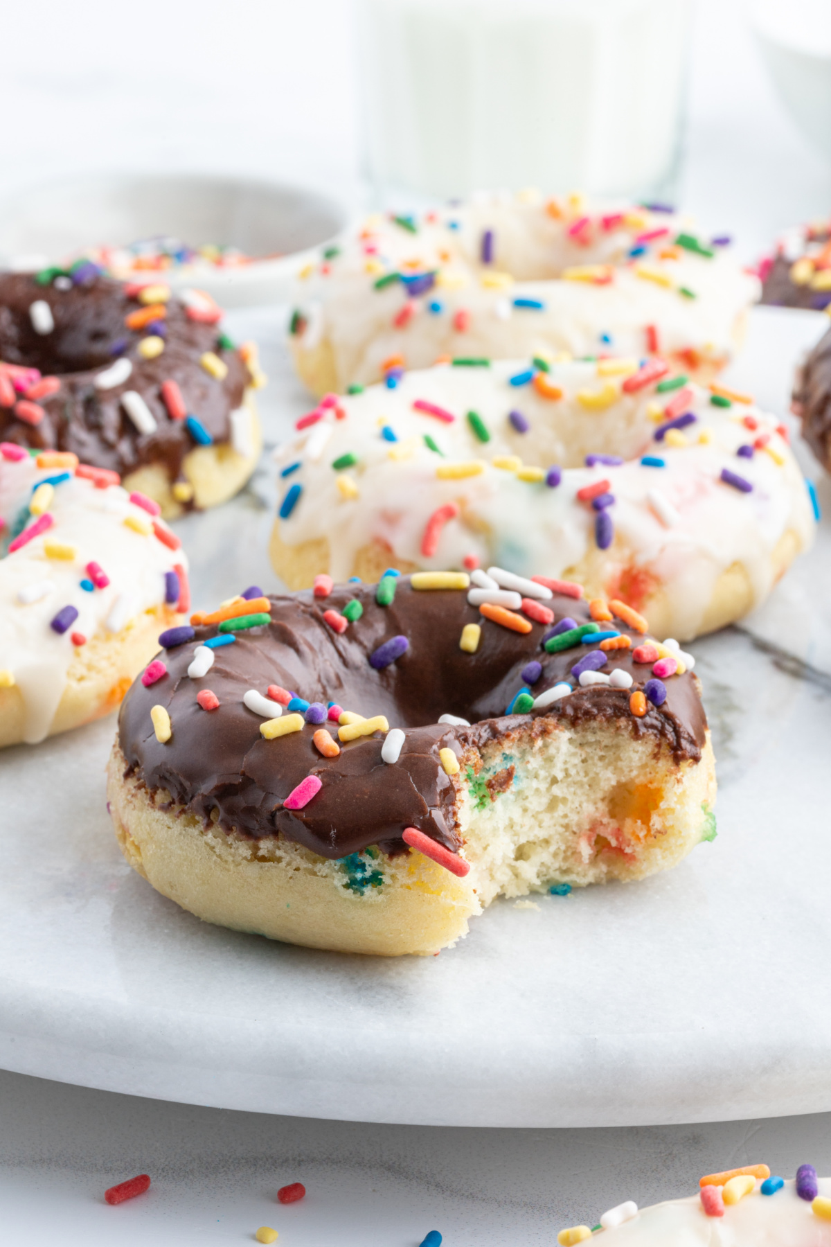 cake mix donut with bite taken out of it