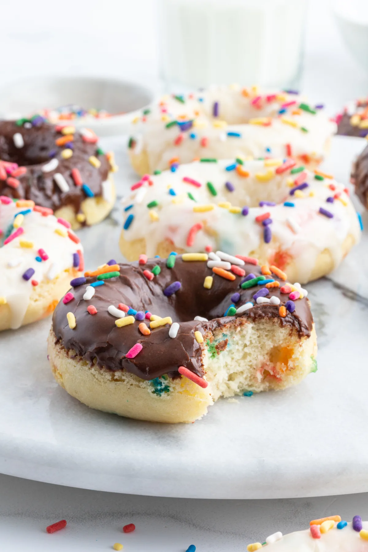 cake mix donut with bite taken out of it