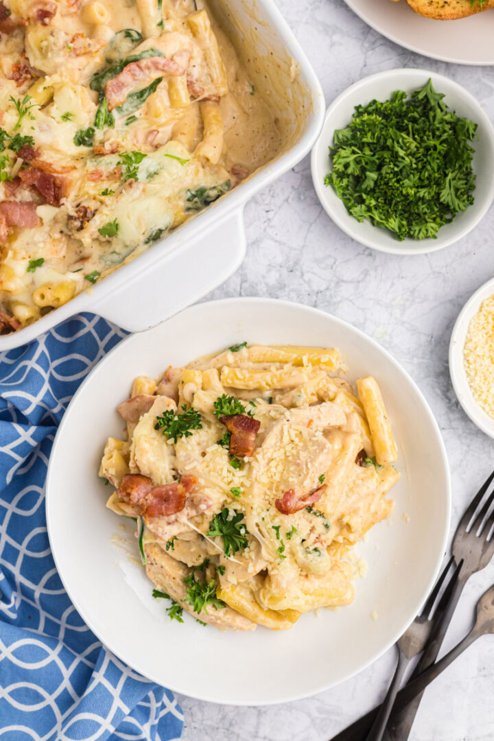 Creamy Tuscan Chicken Pasta Bake - RecipeBoy