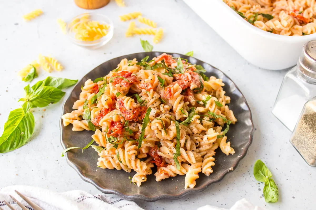 serving of tik tok baked feta pasta on plate