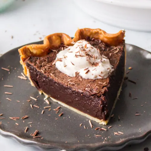 slice of chocolate chess pie on a plate