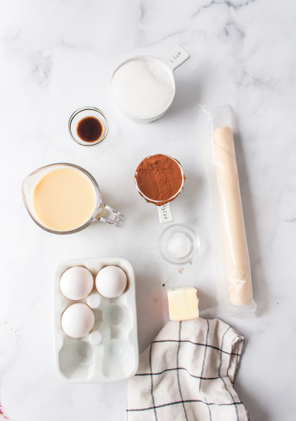 ingredients displayed for making chocolate chess pie