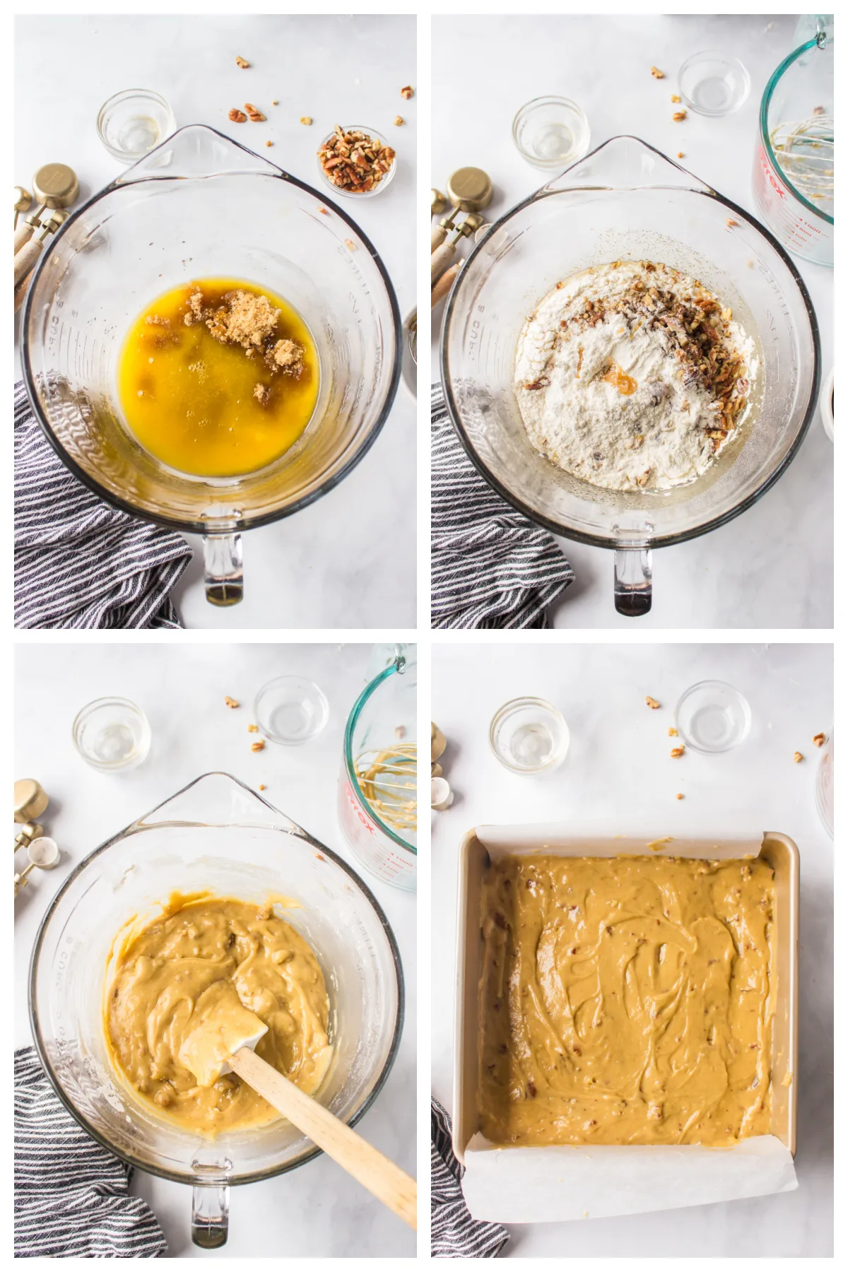 four photos showing how to make maple butterscotch blondies