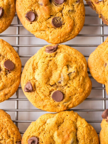 pumpkin chocolate chip cookies on rack