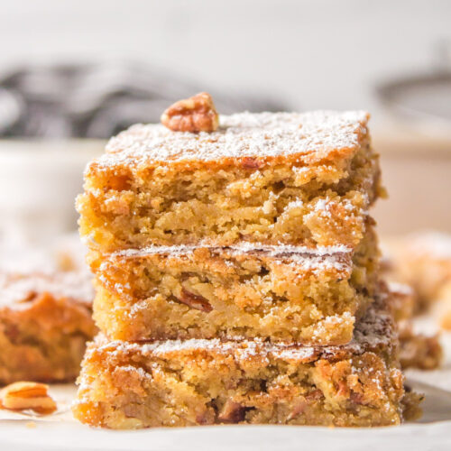 stack of three maple butterscotch blondies