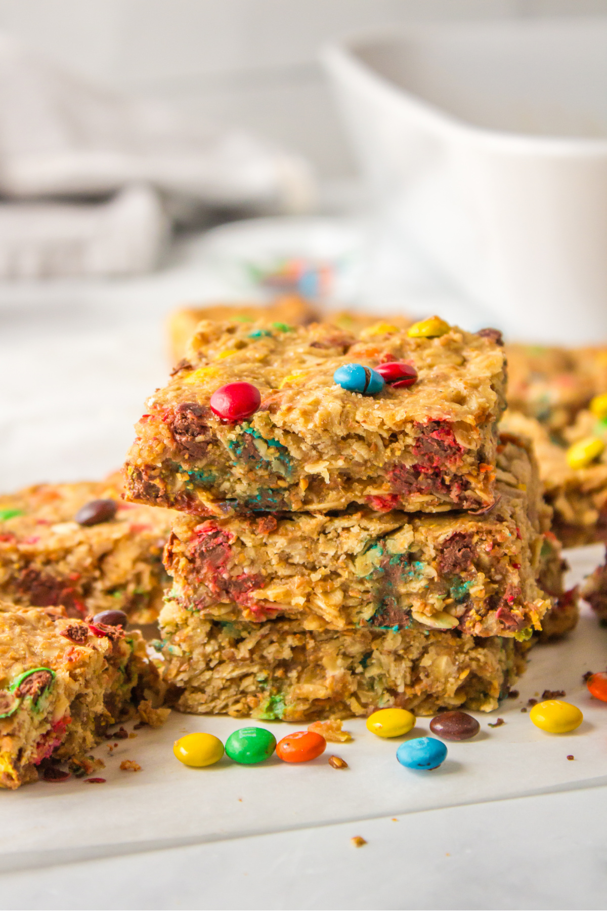 stack of M&M granola bars