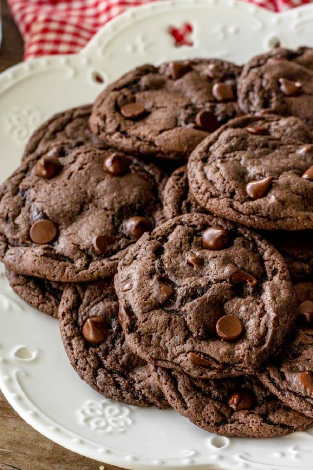 chocolate cake mix cookies on platter