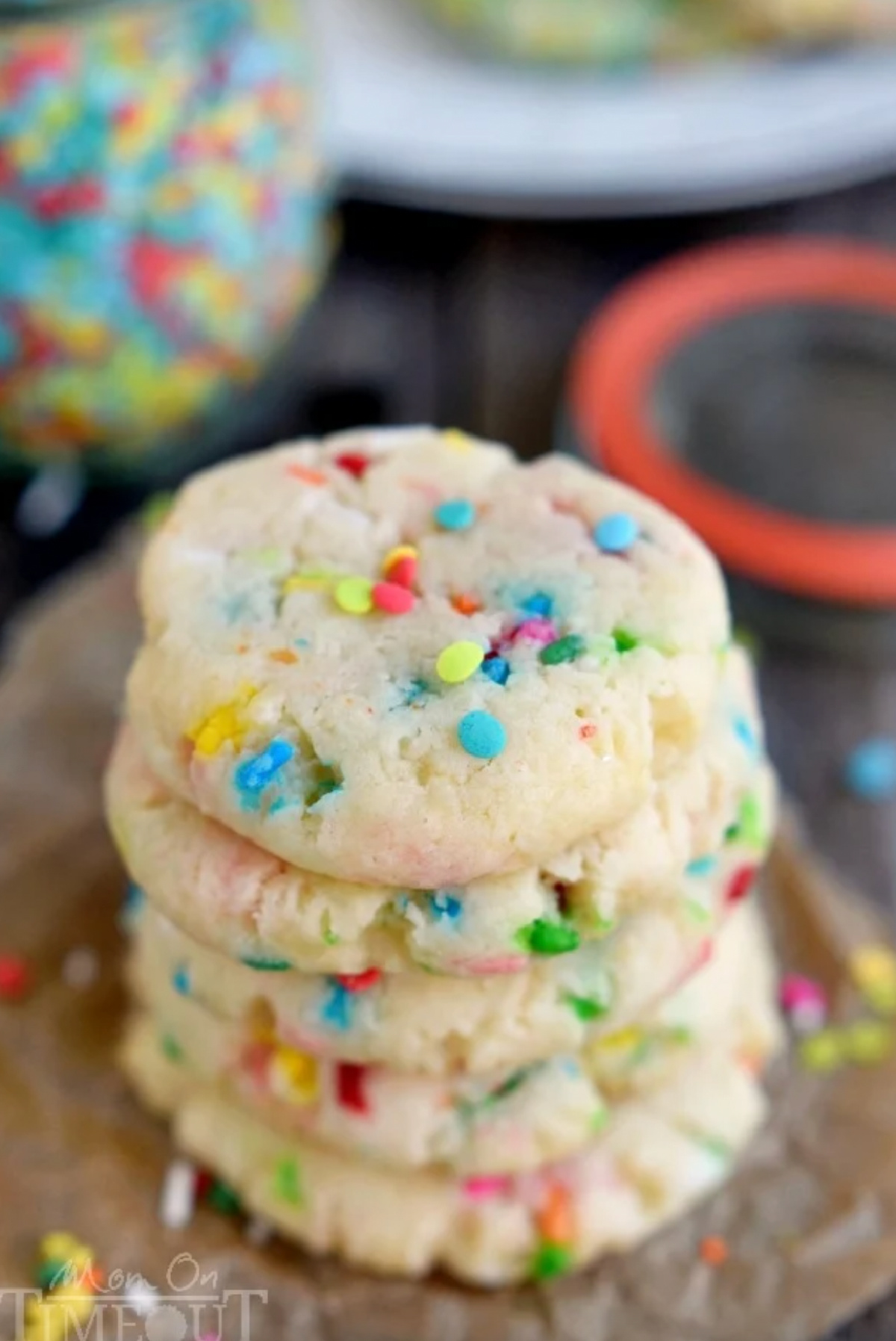 stack of funfetti cake mix cookies