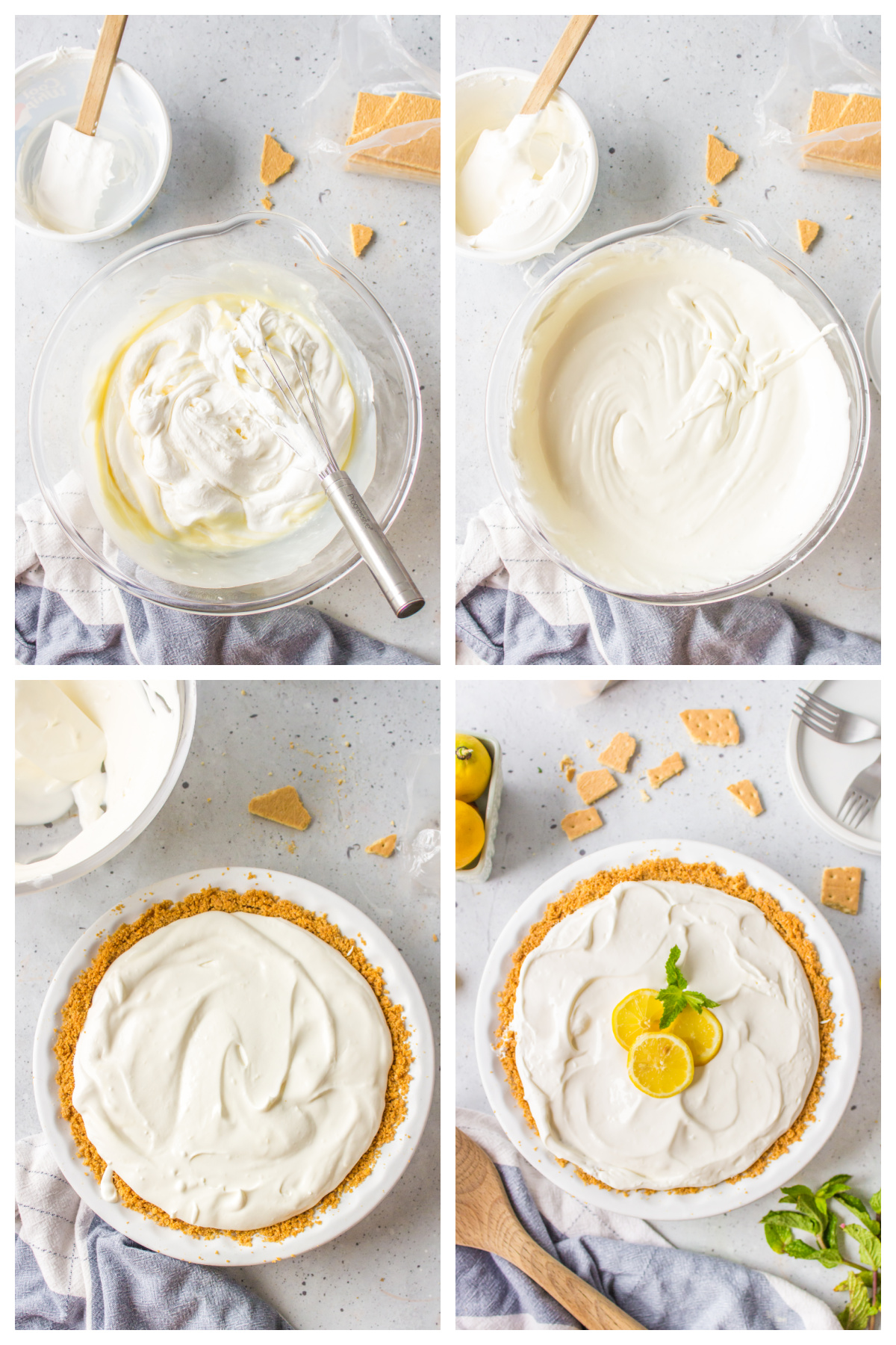 four photos showing how to make easy lemon pie