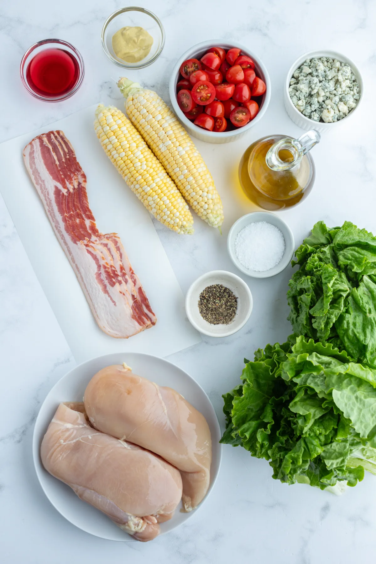 ingredients displayed for making grilled cobb salad