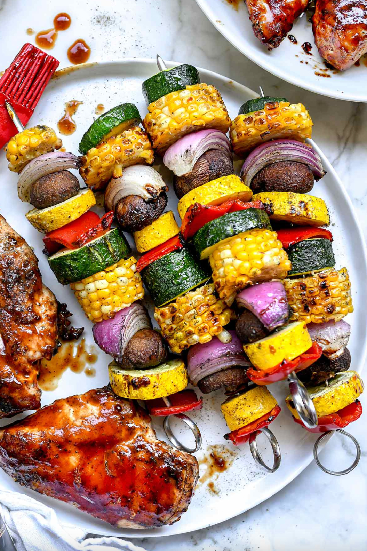 grilled vegetable kebabs on platter