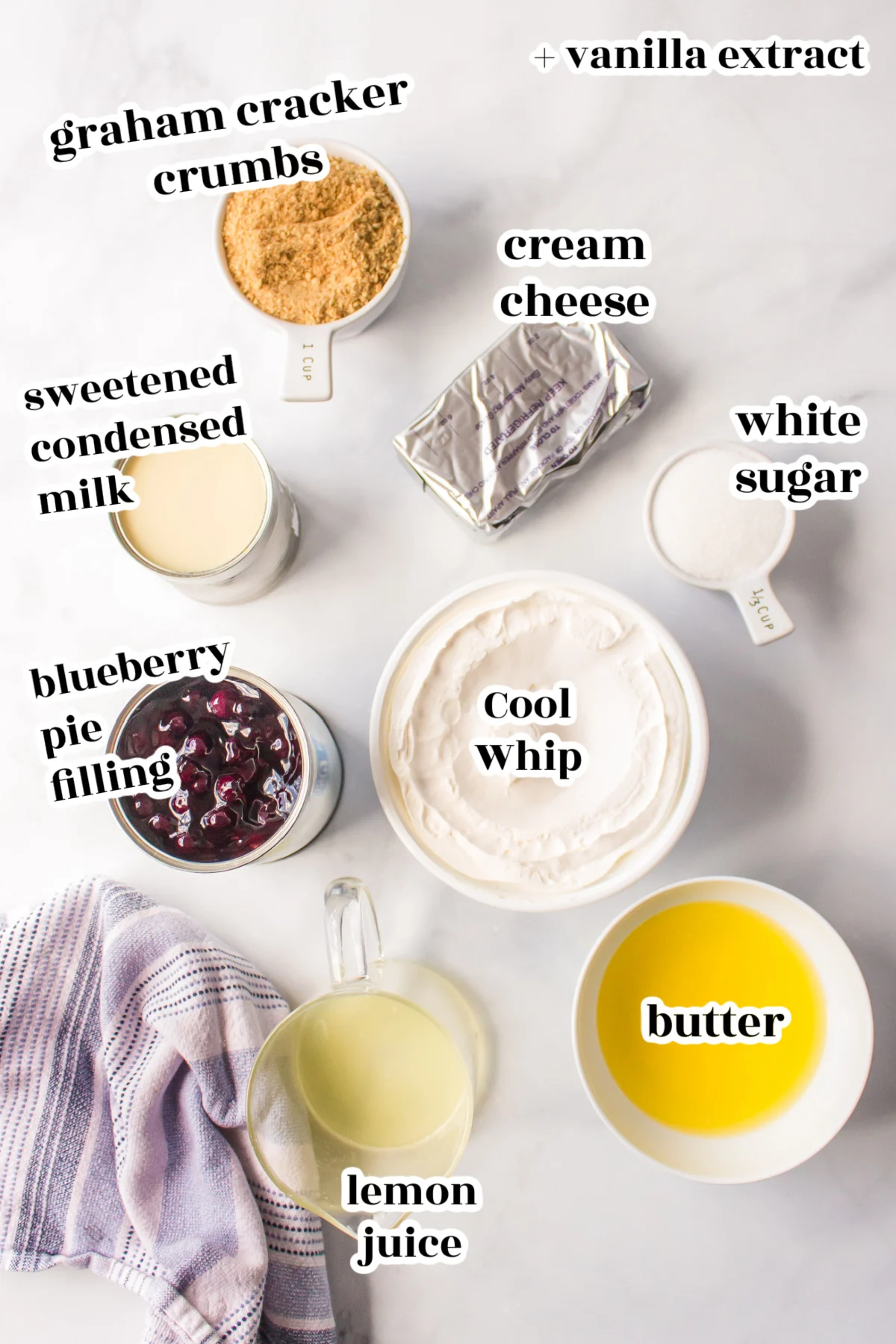 Ingredients for blueberry cream cheese bars