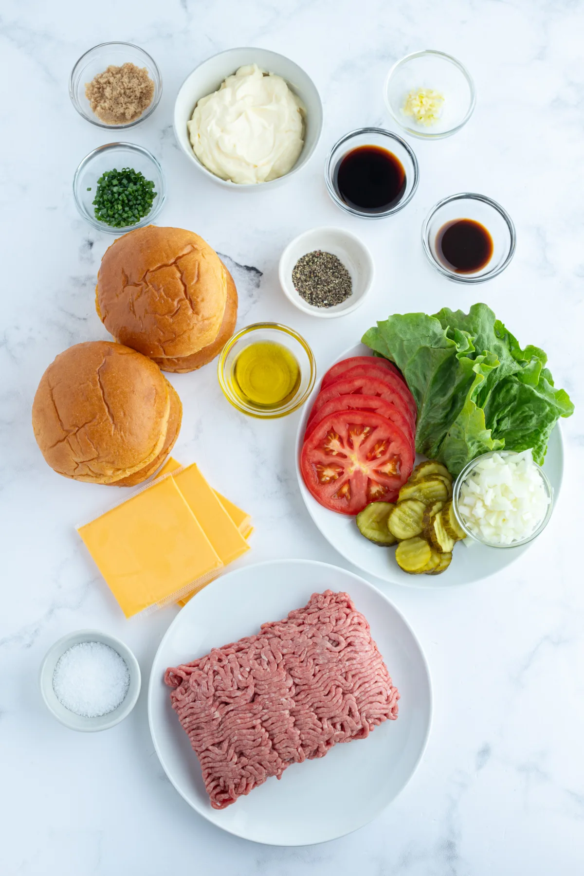 ingredients displayed for making stovetop smash burgers