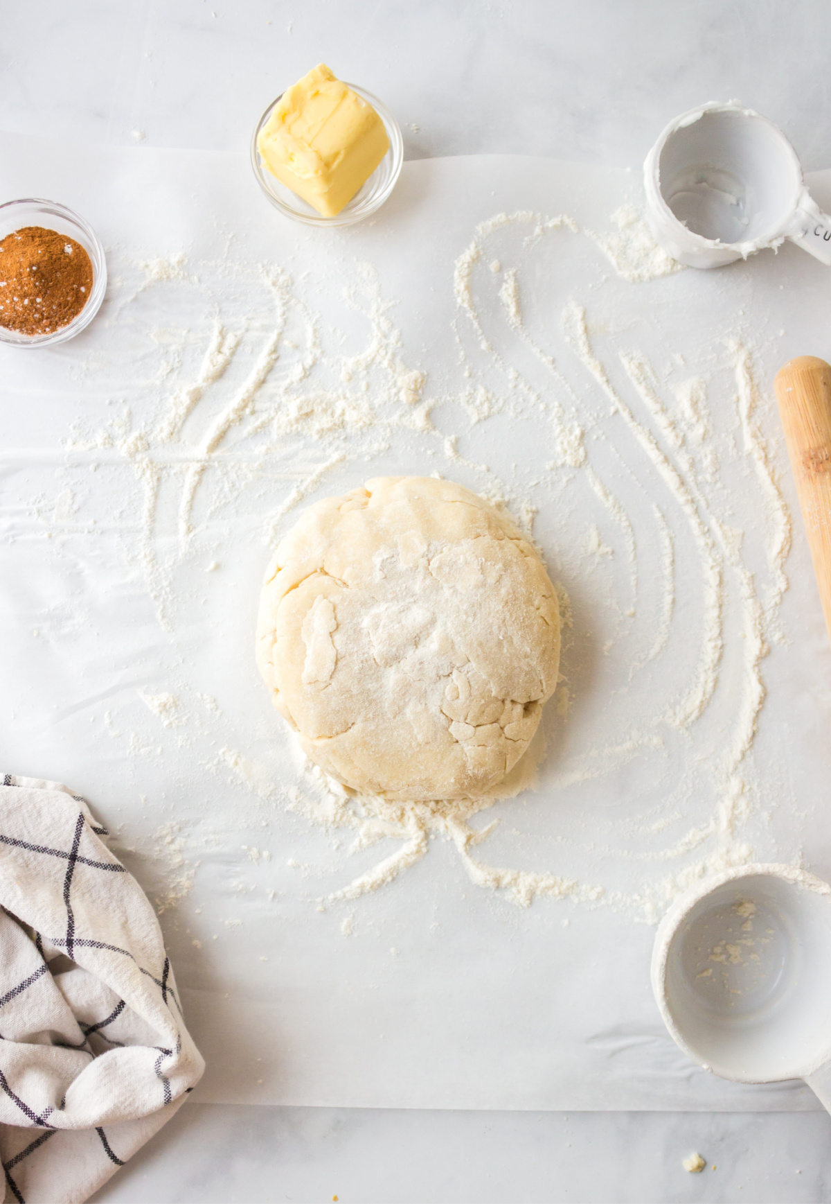 ingredients displayed for making pie crust cinnamon roll cookies