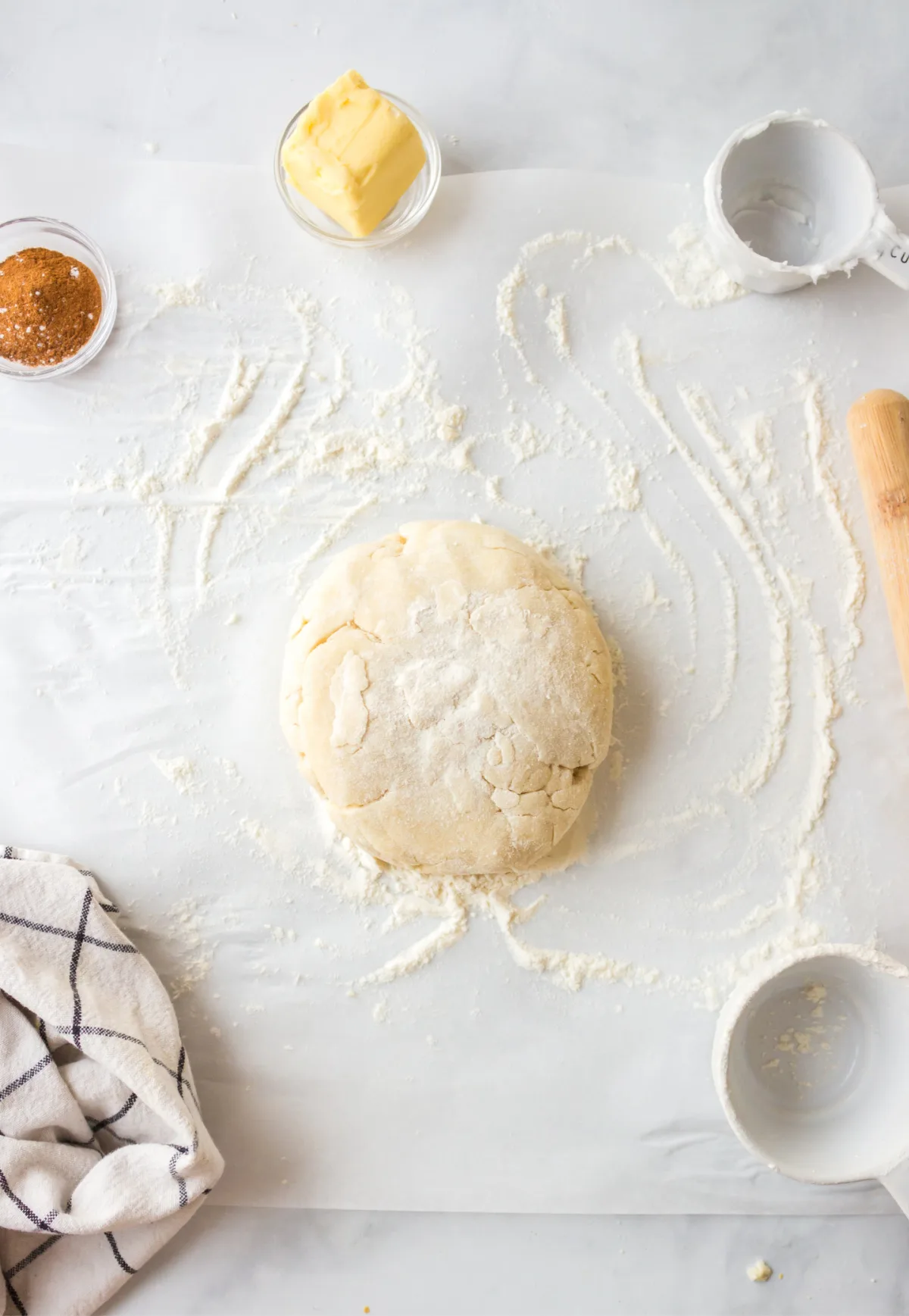 ingredients displayed for making pie crust cinnamon roll cookies