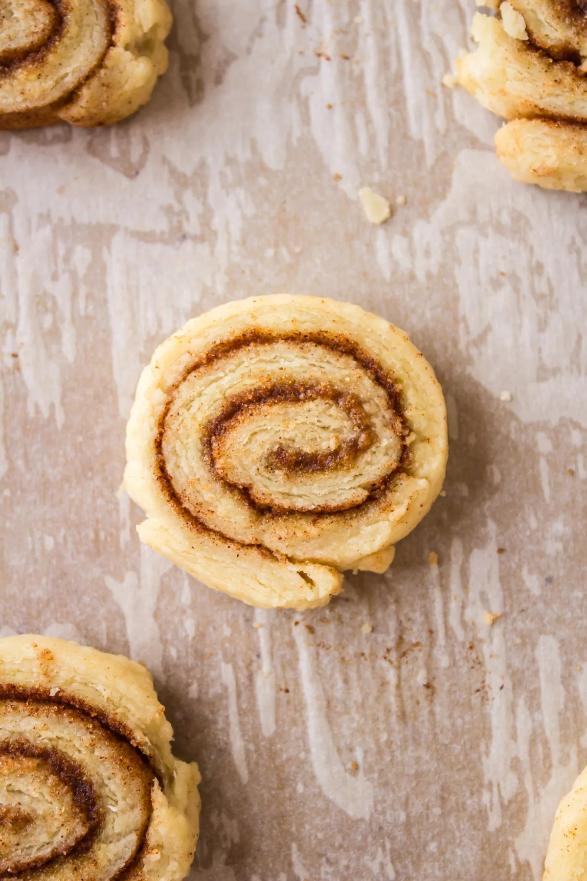 close up pie crust cinnamon roll cookie