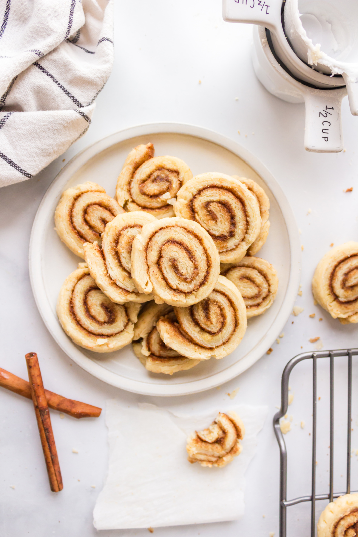 plate of pie crust cinnamon roll cookies