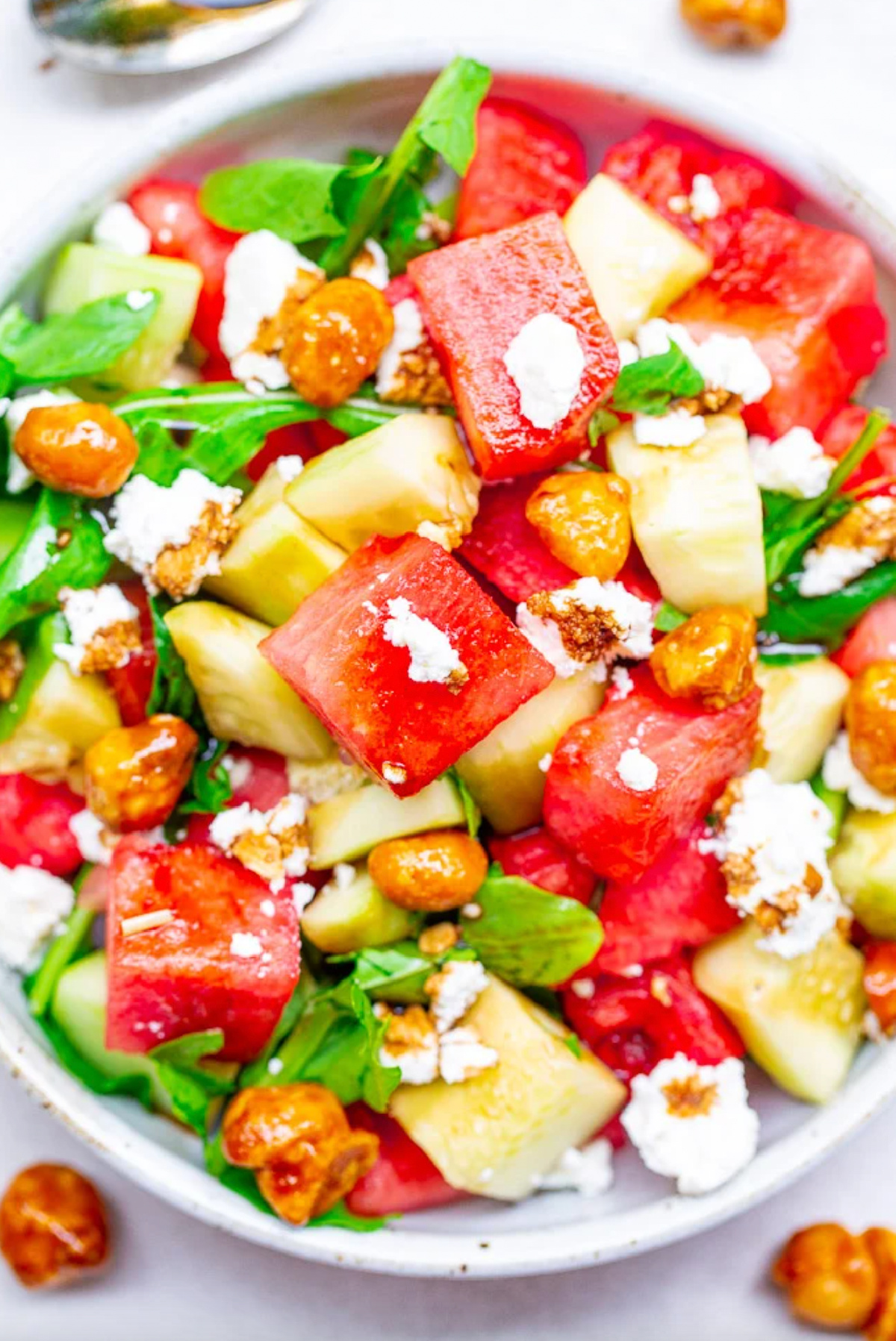 bowl of balsamic watermelon and cucumber salad