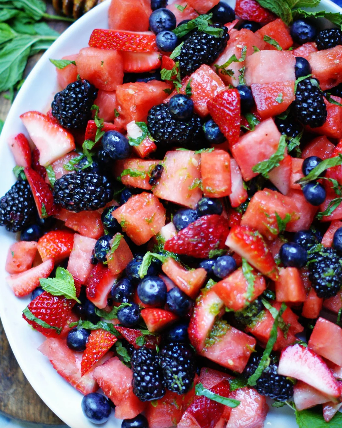 bowl of berry watermelon fruit salad