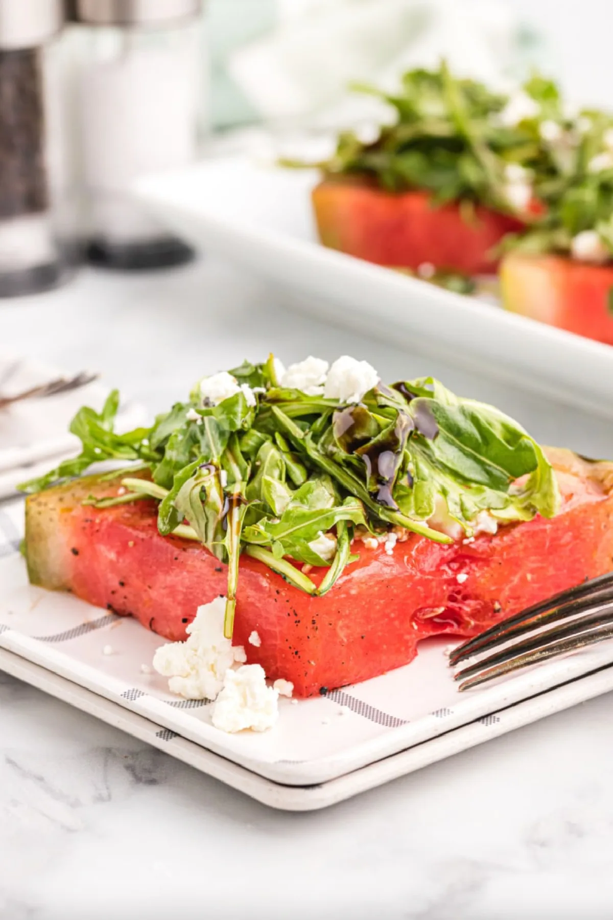 grilled watermelon salad on plate