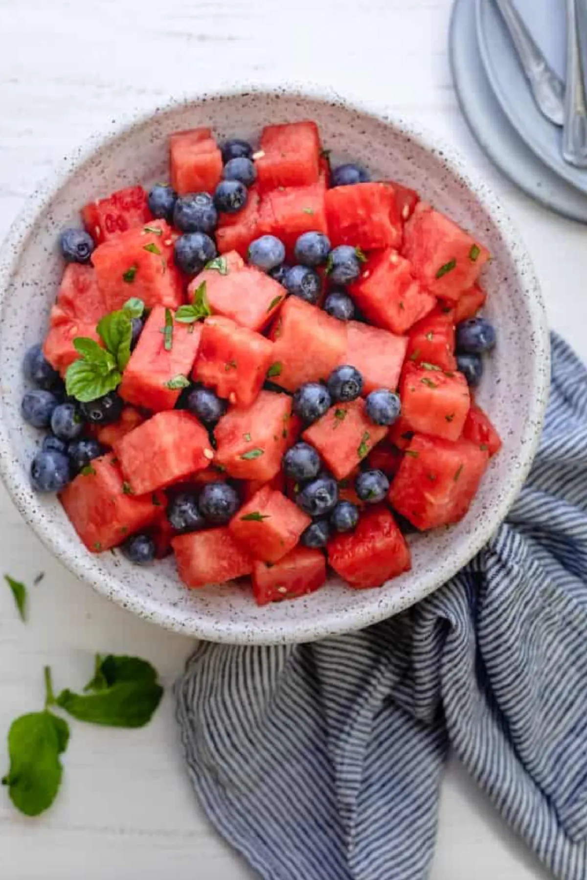 watermelon blueberry salad in bowl