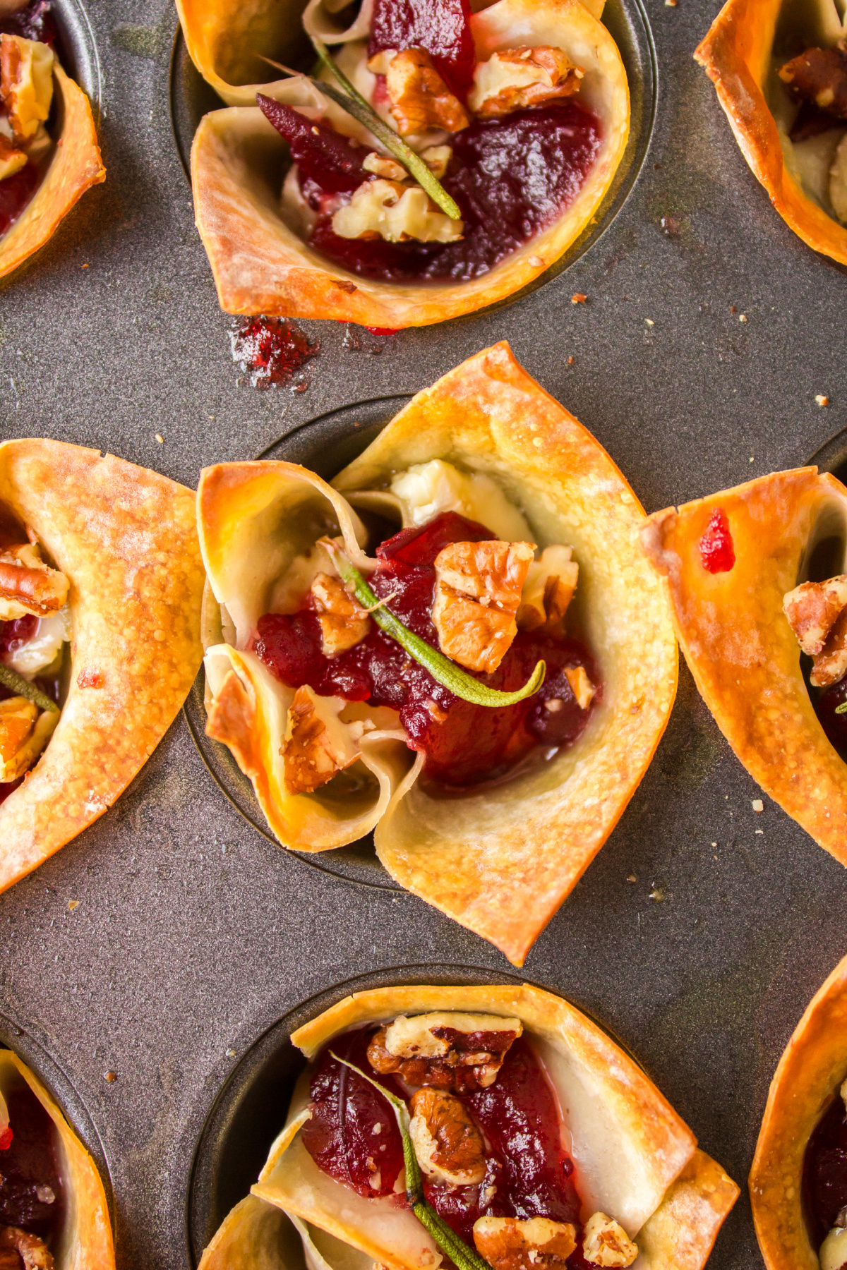 cranberry brie bites appetizers in pan