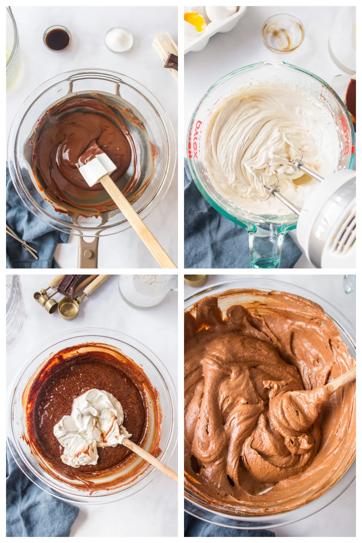 four photos showing how to make chocolate mousse