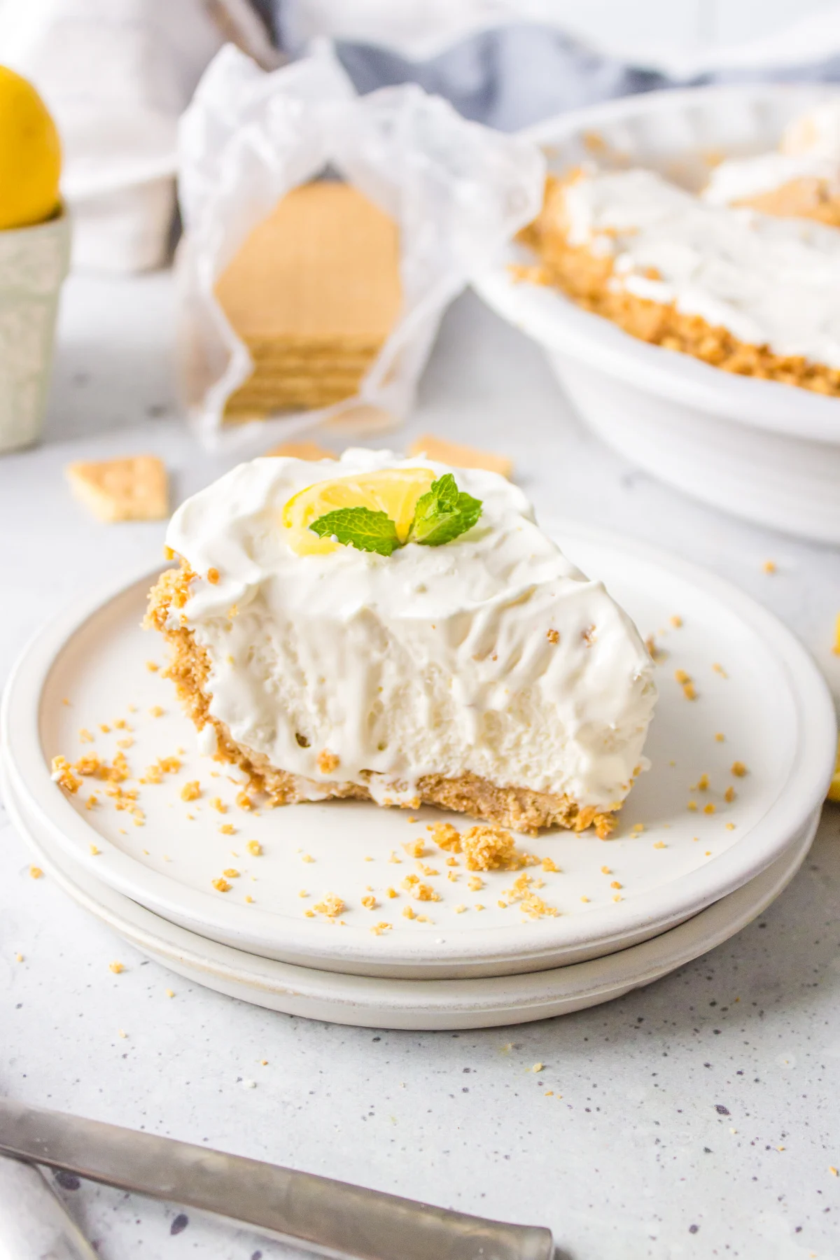 slice of easy lemon pie on plate