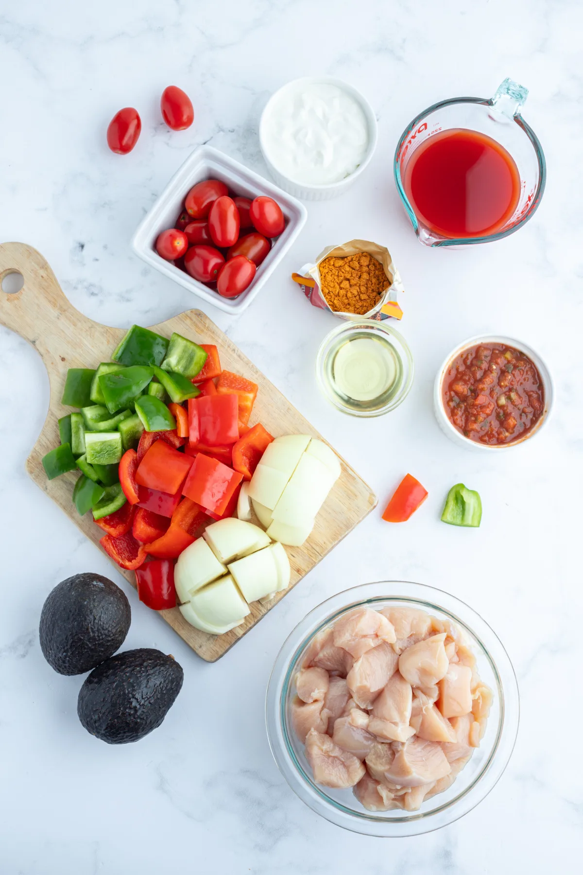 ingredients displayed for making grilled chicken taco kebabs