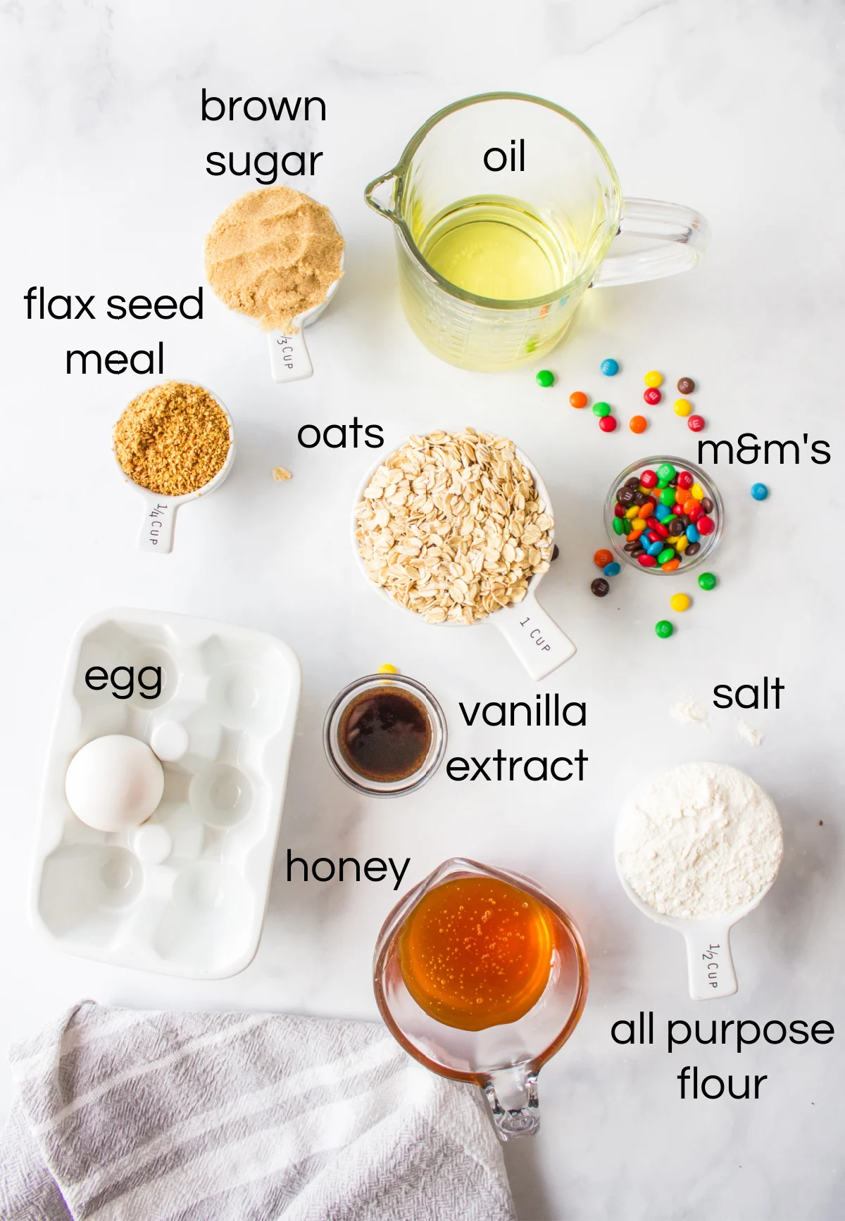 ingredients displayed for making m&M granola bars