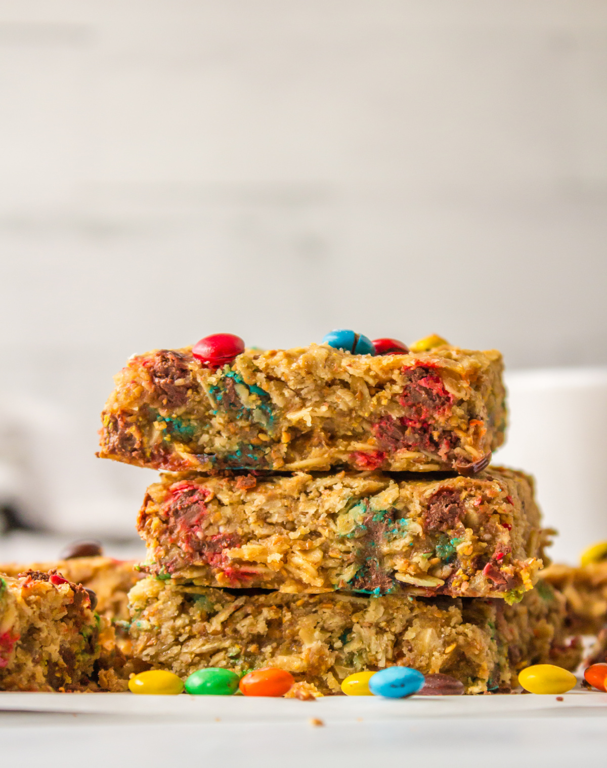 stacked M&M granola bars