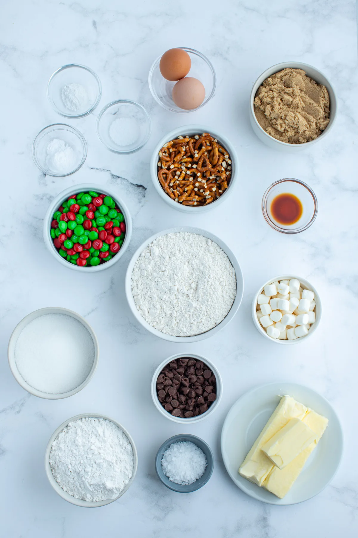 ingredients displayed for making christmas kitchen sink cookies