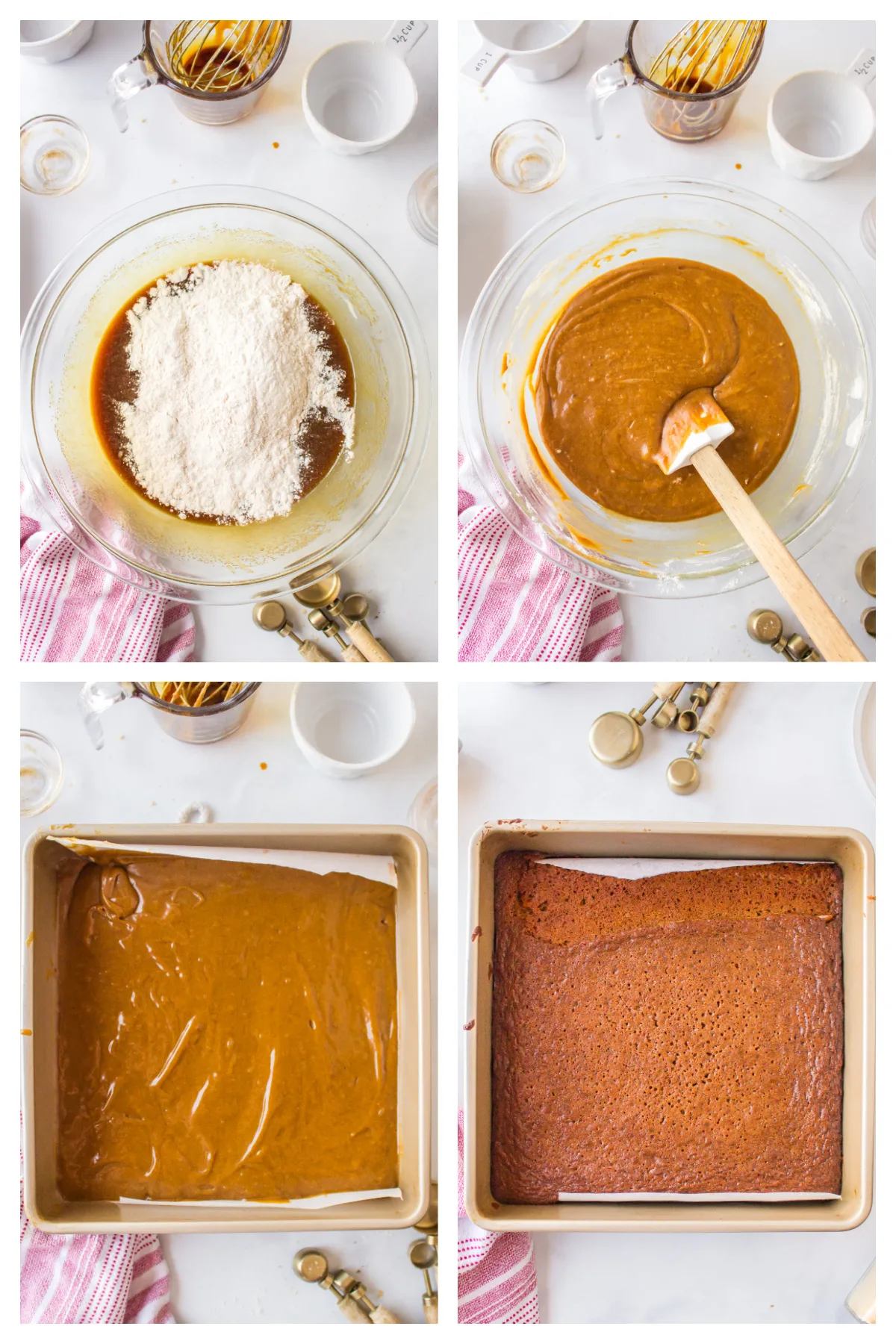 four photos showing how to make gingerbread blondies