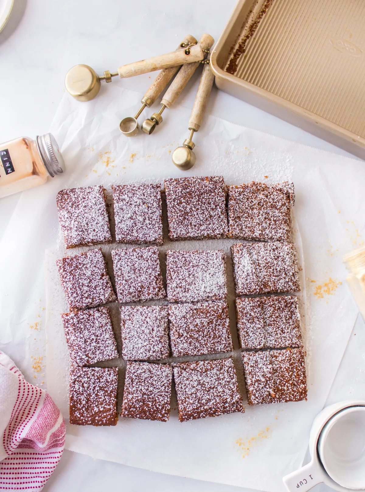 gingerbread blondies cut into pieces