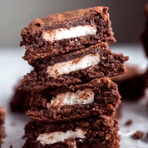 stack of peppermint surprise brownies