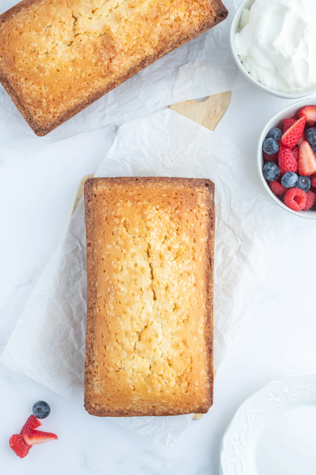 overhead shot of loaf of pound cake