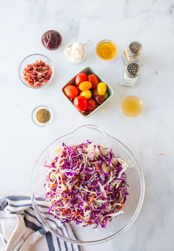 ingredients displayed for making blt cole slaw