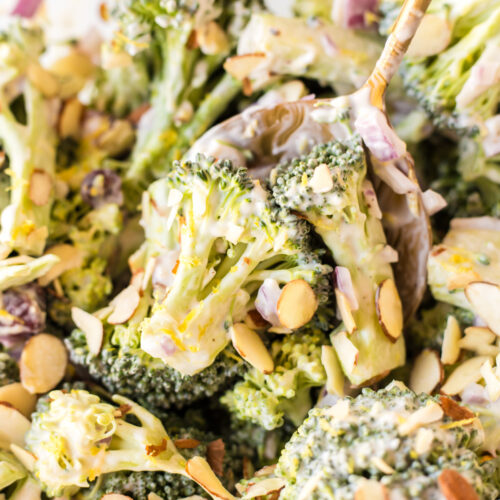 broccoli crunch salad with spoon