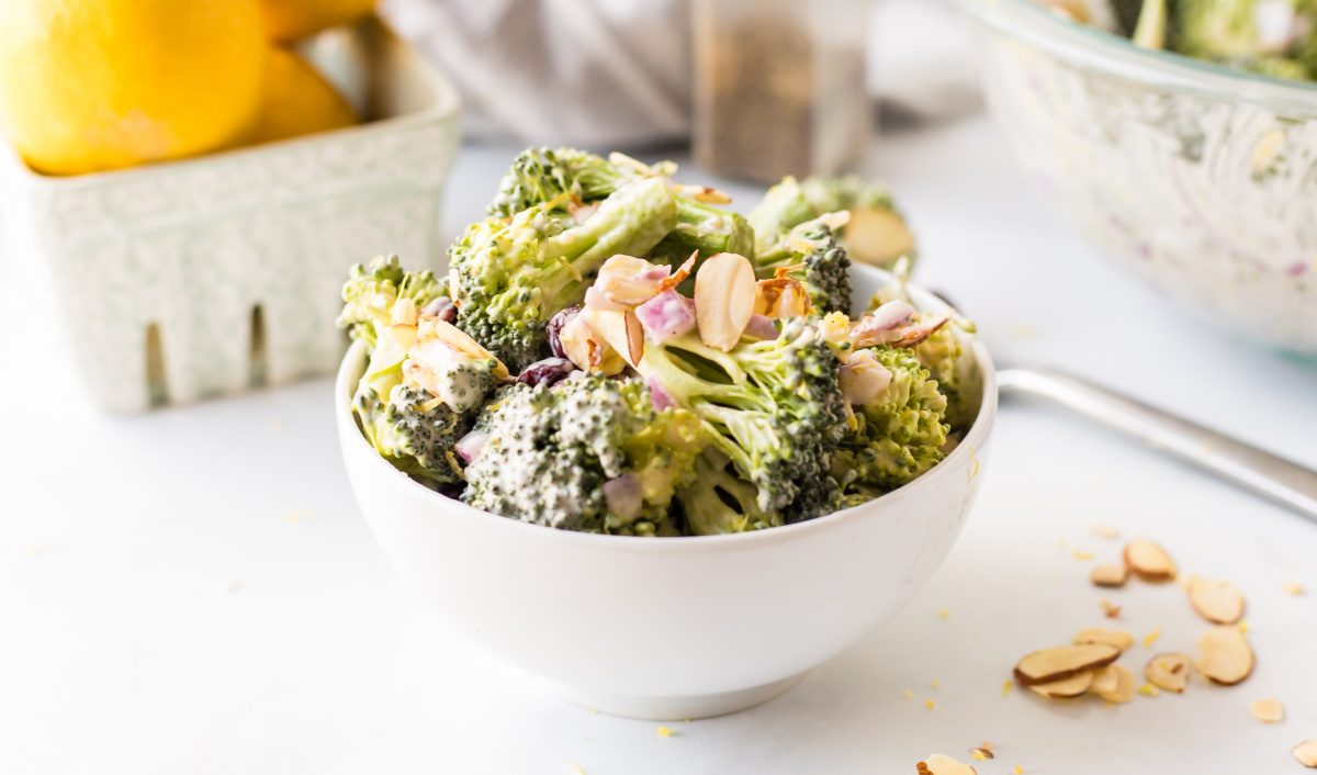 serving of broccoli crunch salad in a bowl